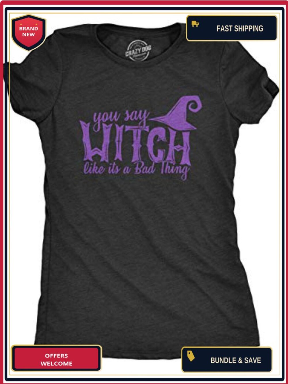 Halloween Witch Graphic T-Shirt Slim Fit Short Sleeve Women's